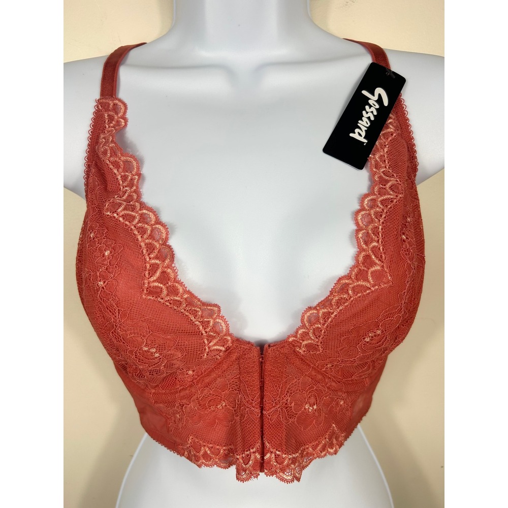 Gossard Superboost Lace Bralette Women 32DDD Cinnamon Deep V Coquette NEW Chic